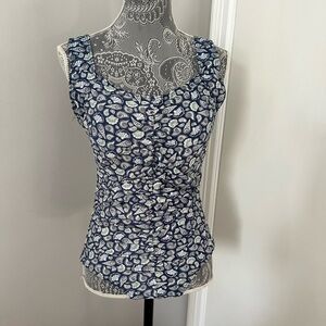 NWOT Island Pearls Women’s 12 Blue Seashell One Piece Ruched Front Bathing Suit.